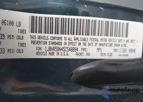 2005 Jeep Grand Cherokee Limited from USA, damaged, VIN 1J8HR58N45C548894
